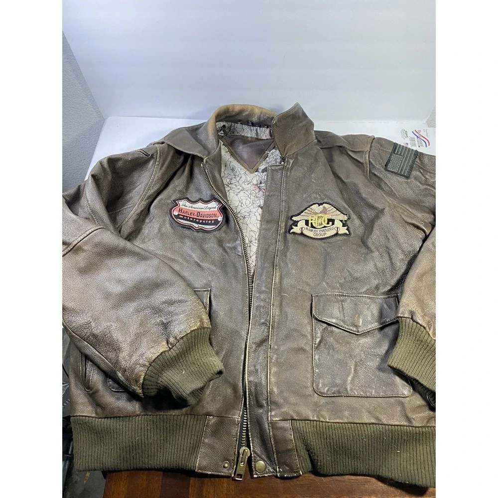 Vilanto Harley-Davidson Brown Leather Biker Jacket Mens Medium HOG Patches